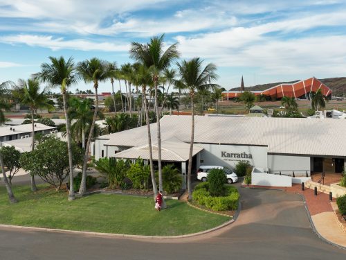 The Karratha International Hotel is surrounded by tropical gardens